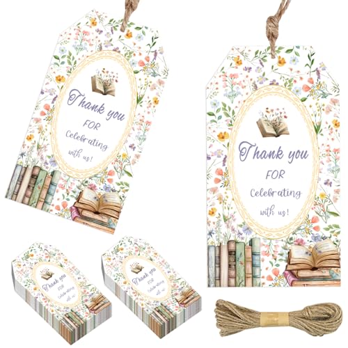 50pcs Buch-Thema Danke Tags mit String, Geschenk-Tags, Danke für das Feiern mit uns Geschenk-Tags für Buchliebhaber Wildblumen-Thema Geburtstagsfeier Zubehör 50pcs Buch-Thema Danke Tags mit String, Geschenk-Tags, Danke für das Feiern mit uns Geschenk-Tags für Buchliebhaber Wildblumen-Thema Geburtstagsfeier Zubehör von Merrystorm