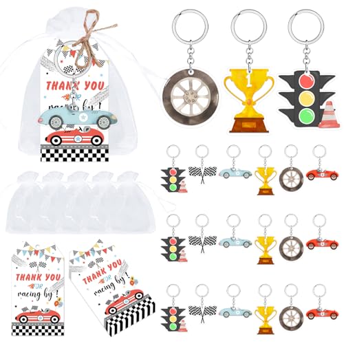 72 Stück Vintage-Rennwagen-Partygeschenke, Retro-Rennwagen-Geburtstagsgeschenke, Taschen, Füller, Rennwagen-Schlüsselanhänger, Dankeschön-Etiketten, weiße Organza-Beutel für Jungen, Retro-Renn-Thema 72 Stück Vintage-Rennwagen-Partygeschenke, Retro-Rennwagen-Geburtstagsgeschenke, Taschen, Füller, Rennwagen-Schlüsselanhänger, Dankeschön-Etiketten, weiße Organza-Beutel für Jungen, Retro-Renn-Thema von Merrystorm