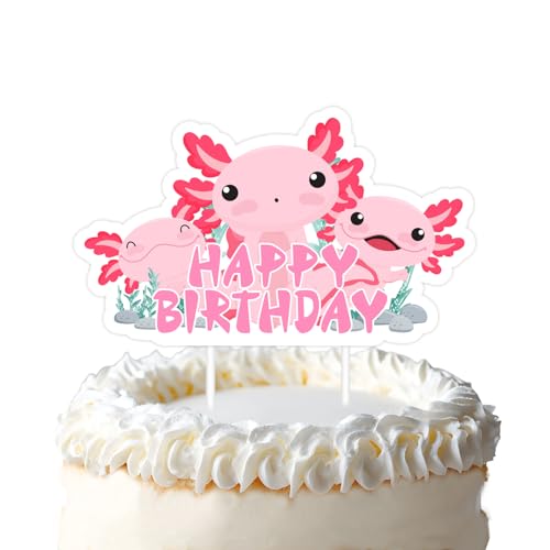 Axolotl Kuchen Topper Geburtstag Dekorationen Rosa niedlich Axolotl Glückwunsch Geburtstag Kuchen Topper Kuchen Dekorationen für Mädchen Cartoon Reptilien Tiere Bday Party Zubehör von Merrystorm