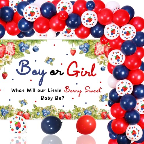 Baby Geschlecht Reveal Dekorationen Junge oder Mädchen What Will Our Berry Sweet Baby Be Hintergrund Rosa und Blau Erdbeere Blaubeere Rosa und Blau Ballon Girlande Bogen Kit für Team Boy Team Girl von Merrystorm