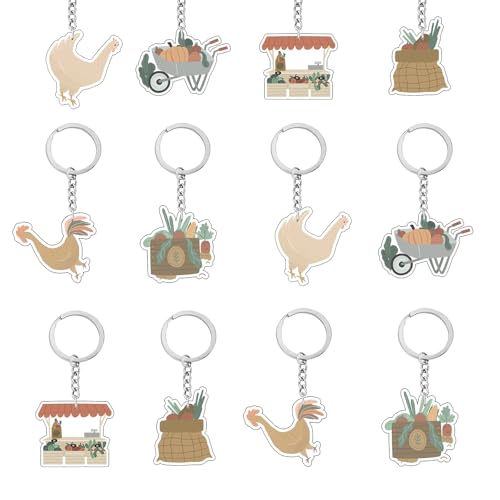 Bauernmarkt-Schlüsselanhänger – Acryl-Schlüsselanhänger, 6 einzigartige Designs, Bauernhof-Party-Dekorationen für Taschen, Schlüssel, Jungen, Mädchen, Geburtstagsparty, Gastgeschenke, Klassenzimmer von Merrystorm