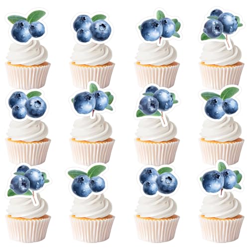 Blaubeer-Cupcake-Topper, süße Beeren, Babyparty-Dekorationen, Heidelbeer-Brautparty, Kuchendekoration für Mädchen, Obst-Thema, Geburtstag, Babyparty, Brautparty, Party-Dekoration, Zubehör, 36 Stück von Merrystorm