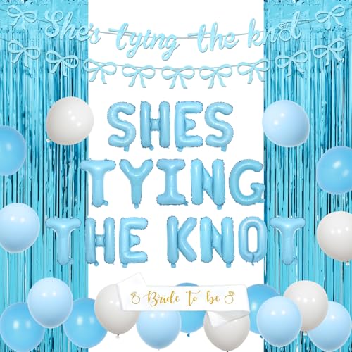 Blaue Schleife Junggesellinnenabschied Dekorationen She's Tying the Knot Glitter Banner Diamant Ring Folienballon Bride to Be Schärpe Folienvorhang für Brautdusche Verlobung Hochzeit Bachelorette Blaue Schleife Junggesellinnenabschied Dekorationen She's Tying the Knot Glitter Banner Diamant Ring Folienballon Bride to Be Schärpe Folienvorhang für Brautdusche Verlobung Hochzeit Bachelorette von Merrystorm