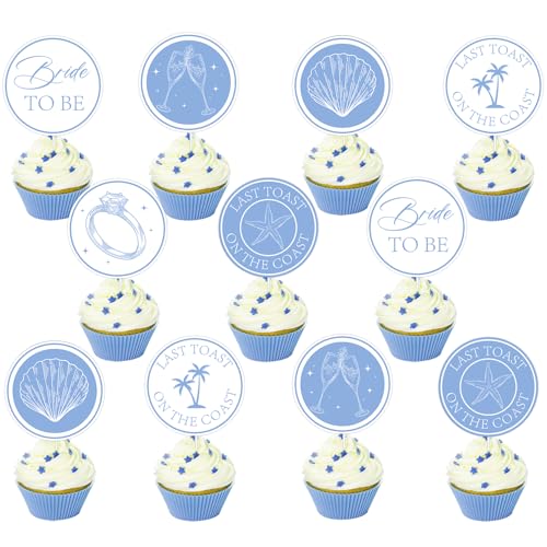 Cupcake-Topper "Last Toast on the Coast" für Junggesellinnenabschiede, nautische Brautparty, Kuchendekorationen für Retro, Sommer, Strand, Junggesellinnenabschied, Hochzeit, Partyzubehör, 36 Stück von Merrystorm