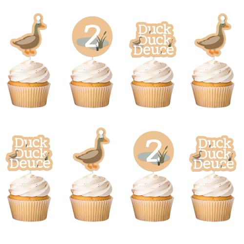 Cupcake-Topper für den 2. Geburtstag, Motiv: Stockente, Ente, Deuce, Geburtstagsdekoration, Ente, Jagd, Kuchendekoration, doppelseitig, bedruckt für Enten-Thema, Party-Dekoration, Zubehör, 36 Stück Cupcake-Topper für den 2. Geburtstag, Motiv: Stockente, Ente, Deuce, Geburtstagsdekoration, Ente, Jagd, Kuchendekoration, doppelseitig, bedruckt für Enten-Thema, Party-Dekoration, Zubehör, 36 Stück von Merrystorm