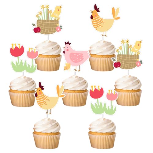 Cupcake-Topper mit Hühner-Motiv, bunt, Bauernhoftier-Thema, Party-Dekorationen, Bauernhof, Huhn, Hahn, Kuchendekoration für Kinder, Bauernhoftiere, Motto-Party, Babyparty, Partyzubehör, 36 Stück Cupcake-Topper mit Hühner-Motiv, bunt, Bauernhoftier-Thema, Party-Dekorationen, Bauernhof, Huhn, Hahn, Kuchendekoration für Kinder, Bauernhoftiere, Motto-Party, Babyparty, Partyzubehör, 36 Stück von Merrystorm
