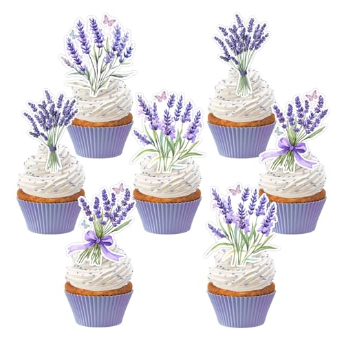 Cupcake-Topper mit Lavendelmotiv, Party-Dekorationen, violette Blume, Cupcake-Picks, Schmetterling und Blumen, Kuchendekorationen für Verlobung, Hochzeit, Geburtstag, Partyzubehör, 36 Stück Cupcake-Topper mit Lavendelmotiv, Party-Dekorationen, violette Blume, Cupcake-Picks, Schmetterling und Blumen, Kuchendekorationen für Verlobung, Hochzeit, Geburtstag, Partyzubehör, 36 Stück von Merrystorm