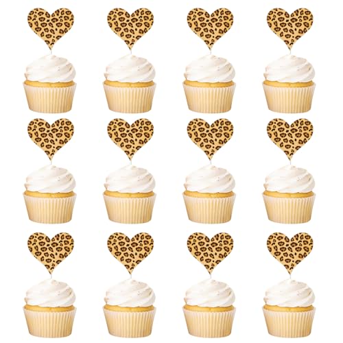 Cupcake-Topper mit Leopardenmuster, Leoparden- und Geparden-Party-Dekorationen, Tierherz-Druck, Kuchendekoration für wilde Babyparty, Geburtstag, Junggesellinnenabschied, Brautparty, Verlobung von Merrystorm