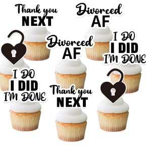 Cupcake-Topper mit Scheidungsmotiv, Schwarz mit Aufschrift "Thank You Next I Do I Did I'm Done", Kuchendekorationen für Trennthemen, Junggesellenabschied, Freedom Party, Dekoration, Zubehör, 24 Stück Cupcake-Topper mit Scheidungsmotiv, Schwarz mit Aufschrift "Thank You Next I Do I Did I'm Done", Kuchendekorationen für Trennthemen, Junggesellenabschied, Freedom Party, Dekoration, Zubehör, 24 Stück von Merrystorm