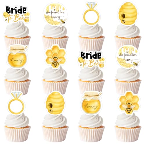 Cupcake-Topper von Braut zu Biene, Brautparty, Party-Dekoration, "She Found Her Honigkuchendekoration für Frauen, Honigbiene, Blumenmuster, Junggesellinnenabschied, Verlobung, Hochzeit, Partyzubehör Cupcake-Topper von Braut zu Biene, Brautparty, Party-Dekoration, "She Found Her Honigkuchendekoration für Frauen, Honigbiene, Blumenmuster, Junggesellinnenabschied, Verlobung, Hochzeit, Partyzubehör von Merrystorm