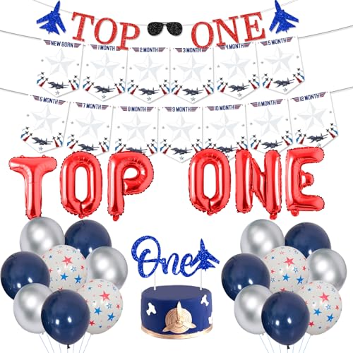 Fighter Jet First Birthday Decorations, Airplane Theme "Top One" Glitter 1st Birthday Banner Photo Banner Cake Topper with Aluminum Film Balloons for Boys Airplane 1st Birthday Supplies Fighter Jet First Birthday Decorations, Airplane Theme "Top One" Glitter 1st Birthday Banner Photo Banner Cake Topper with Aluminum Film Balloons for Boys Airplane 1st Birthday Supplies von Merrystorm