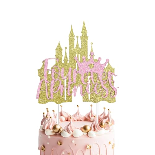Four Ever a Princess Tortenaufsatz, Prinzessin 4. Geburtstag, Party-Dekoration, Schloss-Kuchendekoration, rotgoldener Glitzer, für 4 Jahre altes Mädchen, kleine Prinzessin, 4. Geburtstag Four Ever a Princess Tortenaufsatz, Prinzessin 4. Geburtstag, Party-Dekoration, Schloss-Kuchendekoration, rotgoldener Glitzer, für 4 Jahre altes Mädchen, kleine Prinzessin, 4. Geburtstag von Merrystorm