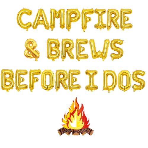 Goldfarbenes Lagerfeuer und Brauen vor dem Aufstehen des Ballons, Banner, Camping-Thema, Junggesellinnenabschied, Dekoration, 3D-Flammen-Ornament für Frauen, Brautparty, Verlobung, Goldfarbenes Lagerfeuer und Brauen vor dem Aufstehen des Ballons, Banner, Camping-Thema, Junggesellinnenabschied, Dekoration, 3D-Flammen-Ornament für Frauen, Brautparty, Verlobung, von Merrystorm