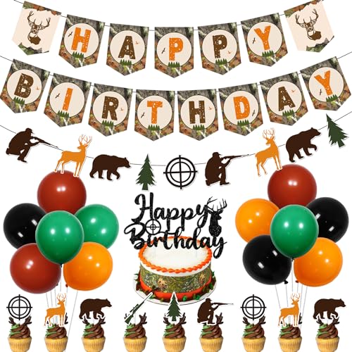 Hirsch Jagd Geburtstag Party Dekorationen, Camo Hirsch Bär Jagd Thema Banner Girlande Glitzer Kuchen Cupcake Toppers Latex Ballons für Jungen Jagd Geburtstag Party Dekor Supplies Hirsch Jagd Geburtstag Party Dekorationen, Camo Hirsch Bär Jagd Thema Banner Girlande Glitzer Kuchen Cupcake Toppers Latex Ballons für Jungen Jagd Geburtstag Party Dekor Supplies von Merrystorm