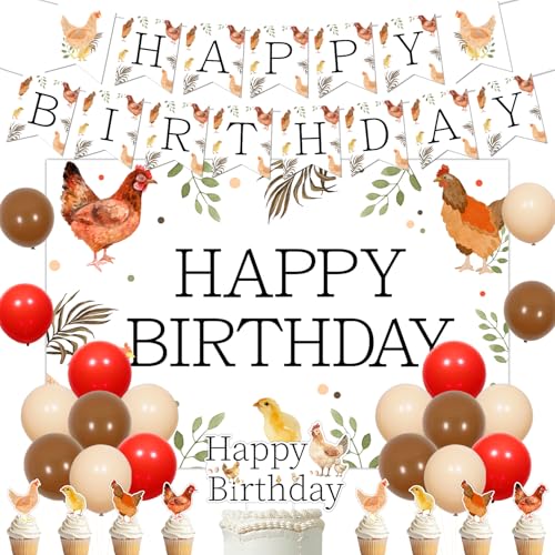 Huhn Happy Birthday Dekorationen, Huhn Happy Birthday Hintergrund Banner Bauernhof Huhn Kuchen Topper Set Huhn Luftballons für Jungen Mädchen Kinder 1. 2. 3. Geburtstag Huhn Happy Birthday Dekorationen, Huhn Happy Birthday Hintergrund Banner Bauernhof Huhn Kuchen Topper Set Huhn Luftballons für Jungen Mädchen Kinder 1. 2. 3. Geburtstag von Merrystorm