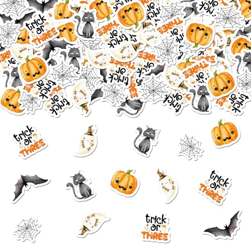 Konfetti für Halloween, 3. Geburtstag, Party-Dekorationen, orangefarbener schwarzer Geist, Kürbis, Spinne, Fledermäuse, Tischstreuung für Mädchen und Jungen, Party-Dekoration, 200 Stück von Merrystorm