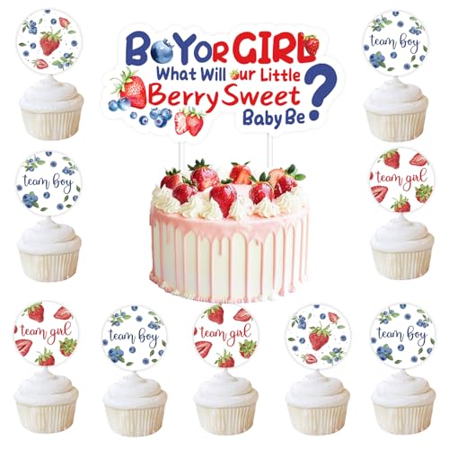 Kuchendekoration für Babyparty, Motiv: Blaubeere, Erdbeere, Babyparty, Cupcake-Topper für Jungen oder Mädchen, Kuchendekoration für Team-Mädchen, Team-Jungen, 25 Stück Kuchendekoration für Babyparty, Motiv: Blaubeere, Erdbeere, Babyparty, Cupcake-Topper für Jungen oder Mädchen, Kuchendekoration für Team-Mädchen, Team-Jungen, 25 Stück von Merrystorm