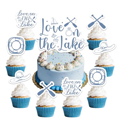 Liebe auf dem See Bachelorette Kuchen Cupcake Toppers Camping Bach Wochenende Picks Segelboot Eichen Lifebuoy Dekorationen für Frauen Lake Tahoe Braut Dusche Hochzeit Verlobungsmaterial von Merrystorm