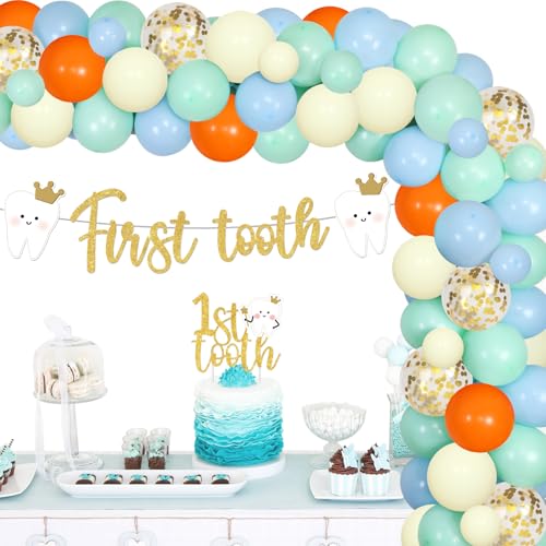 Luftballon-Girlande, Bogen-Set, glitzernder erster Zahn-Banner, 1. Zahn-Kuchenaufsatz, Latex-Luftballons, Zahn-Party-Dekorationen für erste Zahn-Party, Jungen und Mädchen, Zahnparty, Babyparty, Luftballon-Girlande, Bogen-Set, glitzernder erster Zahn-Banner, 1. Zahn-Kuchenaufsatz, Latex-Luftballons, Zahn-Party-Dekorationen für erste Zahn-Party, Jungen und Mädchen, Zahnparty, Babyparty, von Merrystorm
