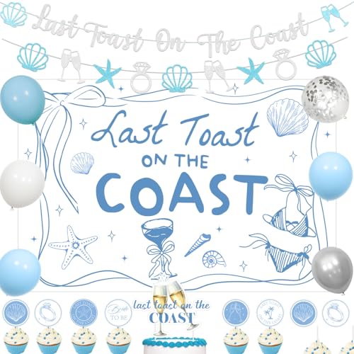 Merrystorm Coastal Grandma Bachelorette Party Dekoration Blau Last Toast on the Coast Banner Hintergrund Muschel Seestern Diamant Girlande Cupcake Toppers für Sommer Strand Bach Bachelorette von Merrystorm