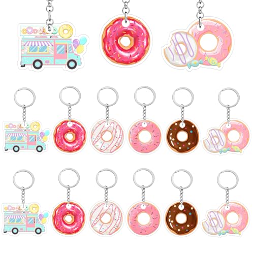 Merrystorm Süßer Donut-Party-Schlüsselanhänger, süßes Donut-Thema, Geburtstag, Acryl-Schlüsselanhänger, Dekorationen für Kinder, Donut-Thema, Babyparty, 1. 2. Geburtstag, Partyzubehör, 24 Stück von Merrystorm