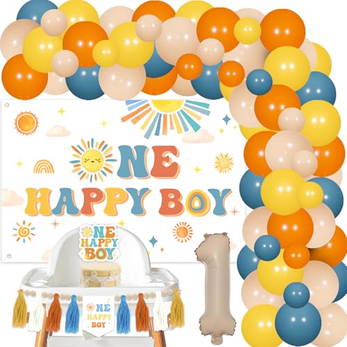 One Happy Boy Geburtstagsdekorationen Hintergrund Sonnenschein 1. Geburtstag Hochstuhl Banner Kuchen Cupcake Toppers Boho Sonne Thema Ballon Girlande Bogen Kit für Jungen Groovy Retro First Trip One Happy Boy Geburtstagsdekorationen Hintergrund Sonnenschein 1. Geburtstag Hochstuhl Banner Kuchen Cupcake Toppers Boho Sonne Thema Ballon Girlande Bogen Kit für Jungen Groovy Retro First Trip von Merrystorm