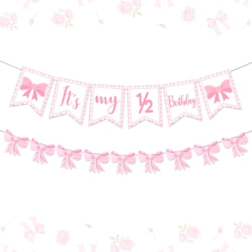 Pink Bow Themed It's My 1/2 Banner - Half Birthday Decorations for Girls, Pink Gingham Bow Six Months Birthday Banner Garland Sweet Bday Cake Smash Photo Props Pink Bow Themed It's My 1/2 Banner - Half Birthday Decorations for Girls, Pink Gingham Bow Six Months Birthday Banner Garland Sweet Bday Cake Smash Photo Props von Merrystorm