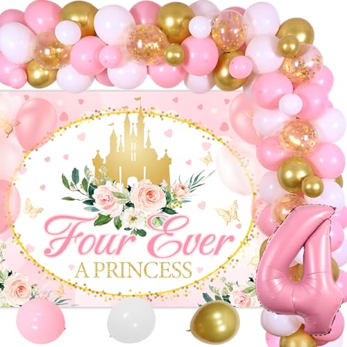 Prinzessin 4 Geburtstag Dekorationen, Rosa und Gold Geburtstag Bogen Girlande Kit "Four Ever a Princess" Burgen Floral Hintergrund Luftballons Girlande für Mädchen Prinzessin 4 Jahre alt Party Prinzessin 4 Geburtstag Dekorationen, Rosa und Gold Geburtstag Bogen Girlande Kit "Four Ever a Princess" Burgen Floral Hintergrund Luftballons Girlande für Mädchen Prinzessin 4 Jahre alt Party von Merrystorm