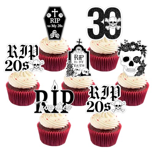 RIP 20er Jahre Cupcake-Topper, 36 Stück, Gothic-Motto-Party-Dekorationen, Death To My 20s Cupcake-Topper, Rosentopf, Rip to My Youth, Cupcake-Picks, Rip Twenties Kuchendekorationen für Männer und RIP 20er Jahre Cupcake-Topper, 36 Stück, Gothic-Motto-Party-Dekorationen, Death To My 20s Cupcake-Topper, Rosentopf, Rip to My Youth, Cupcake-Picks, Rip Twenties Kuchendekorationen für Männer und von Merrystorm