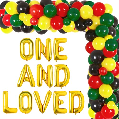 Reggae Partydekorationen Golden One and Loved First Birthday Folienballons Rot Grün Gelb Ballon Girlande Bogen Kit Rasta Jamaikanische Musik Themed Dekorationen für Jungen Mädchen 1. Geburtstag Party von Merrystorm