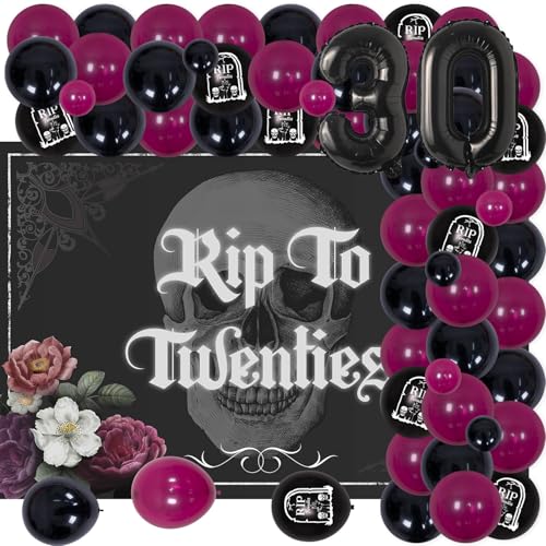 Rip to Twenties Geburtstag Dekorationen, Gothic 30. Geburtstag Dekor mit schwarz weinrot Ballon Girlande Bogen Kit Schädel Rip to Twenties Hintergrund für 30 Jahre alte Party Supplies Rip to Twenties Geburtstag Dekorationen, Gothic 30. Geburtstag Dekor mit schwarz weinrot Ballon Girlande Bogen Kit Schädel Rip to Twenties Hintergrund für 30 Jahre alte Party Supplies von Merrystorm