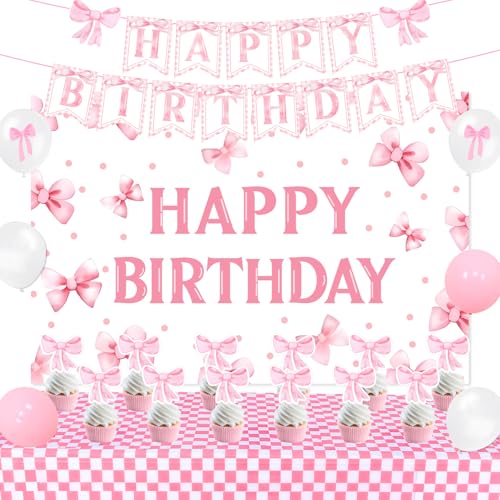 Rosa Schleife Geburtstag Dekorationen, Happy Birthday Hintergrund Rosa Schleife Banner Tischdecke Cupcake Toppers Latex Ballon für Prinzessin Mädchen 1. 2. 3. Geburt Party Rosa Schleife Geburtstag Dekorationen, Happy Birthday Hintergrund Rosa Schleife Banner Tischdecke Cupcake Toppers Latex Ballon für Prinzessin Mädchen 1. 2. 3. Geburt Party von Merrystorm