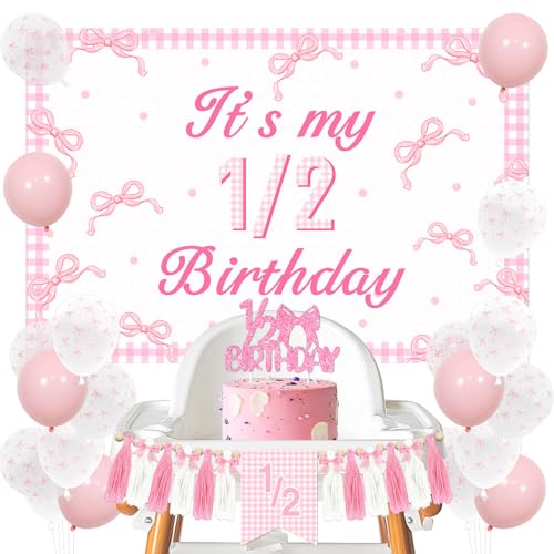 Rosa Schleife halber Geburtstag Dekorationen It's My 1/2 Bday Hintergrund Glitzer 1/2 Geburtstag Kuchen Topper Rosa Gitter Hochstuhl Banner Latex Ballons für Mädchen 6 Monate Geburtstag Party Supplies Rosa Schleife halber Geburtstag Dekorationen It's My 1/2 Bday Hintergrund Glitzer 1/2 Geburtstag Kuchen Topper Rosa Gitter Hochstuhl Banner Latex Ballons für Mädchen 6 Monate Geburtstag Party Supplies von Merrystorm