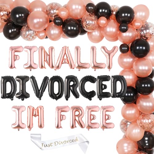 Scheidungsparty-Dekorationen für Frauen und Männer, Endlich geschiedene Ich bin frei, Folienballons, Banner, schwarz, rotgold, Ballongirlande, Bogen-Set, einfach geschiedene Schärpe für Frauen, Scheidungsparty-Dekorationen für Frauen und Männer, Endlich geschiedene Ich bin frei, Folienballons, Banner, schwarz, rotgold, Ballongirlande, Bogen-Set, einfach geschiedene Schärpe für Frauen, von Merrystorm