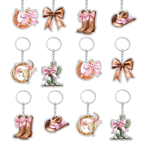 Schlüsselanhänger mit Western-Cowgirl-Thema, rosa Schleife, Western-Acryl-Schlüsselanhänger, Stiefel, Hufeisen, Partygeschenke für Cowgirl-Thema, Junggesellinnenabschied, Brautparty, Urlaub Schlüsselanhänger mit Western-Cowgirl-Thema, rosa Schleife, Western-Acryl-Schlüsselanhänger, Stiefel, Hufeisen, Partygeschenke für Cowgirl-Thema, Junggesellinnenabschied, Brautparty, Urlaub von Merrystorm
