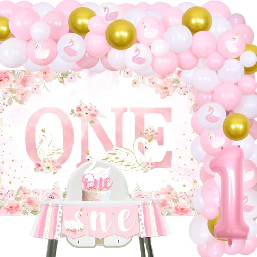 Schwan 1. Geburtstag Party Dekorationen, weißer Schwan 1. Geburtstag Hintergrund Banner Ballon Girlande Bogen Kit Schwan Prinzessin erster Geburtstag Kuchen Topper für Mädchen 1. Birtdahy Schwan Schwan 1. Geburtstag Party Dekorationen, weißer Schwan 1. Geburtstag Hintergrund Banner Ballon Girlande Bogen Kit Schwan Prinzessin erster Geburtstag Kuchen Topper für Mädchen 1. Birtdahy Schwan von Merrystorm