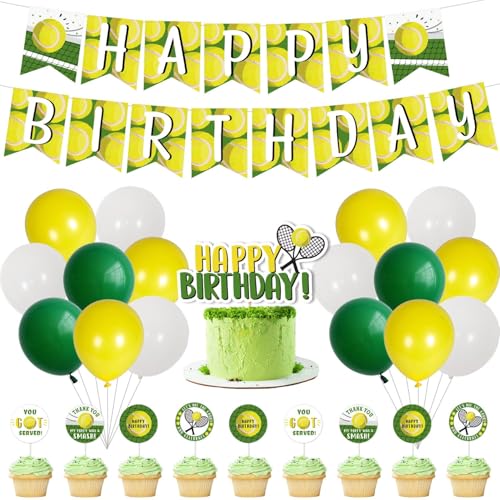 Tennis-Geburtstagsparty-Dekorationen, inklusive Tennis-Banner, Sportmotiv-Kuchenaufsatz, Latex-Ballon, Tennis-Enthusiasten, Geburtstagsparty-Dekorationen, Tennisball-Party-Dekoration für Erwachsene Tennis-Geburtstagsparty-Dekorationen, inklusive Tennis-Banner, Sportmotiv-Kuchenaufsatz, Latex-Ballon, Tennis-Enthusiasten, Geburtstagsparty-Dekorationen, Tennisball-Party-Dekoration für Erwachsene von Merrystorm