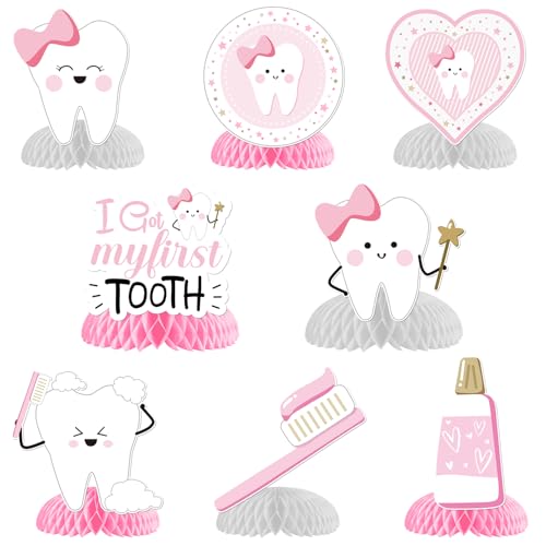 Tischdekoration Erster Zahn, 8 Stück rosa Zahn-Thema Tischdekoration „I Got My First Tooth“, Zähne Waben-Tischaufsatz für Mädchen, 1. Zahn-Party, Babyparty Dekorations Tischdekoration Erster Zahn, 8 Stück rosa Zahn-Thema Tischdekoration „I Got My First Tooth“, Zähne Waben-Tischaufsatz für Mädchen, 1. Zahn-Party, Babyparty Dekorations von Merrystorm