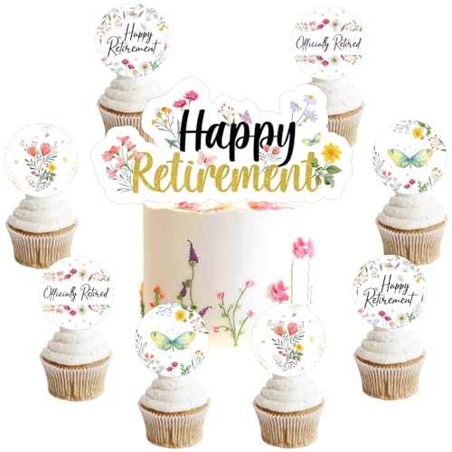 Tortenaufsatz mit Wildblumen-Motiv, "Happy Retirement", offizieller Ruhestand, Cupcake-Topper, floraler Ruhestand, Party-Dekoration für Frauen, Ruhestand, Partyzubehör Tortenaufsatz mit Wildblumen-Motiv, "Happy Retirement", offizieller Ruhestand, Cupcake-Topper, floraler Ruhestand, Party-Dekoration für Frauen, Ruhestand, Partyzubehör von Merrystorm