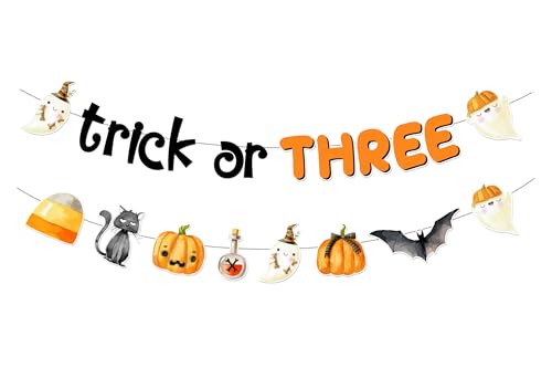 Trick or Three Banner Girlande Halloween 3. Geburtstag Dekorationen Halloween Boo Geist Kürbis Fledermäuse Spinne hängende Dekoration für Mädchen Jungen 3. Geburtstag Party Supplies von Merrystorm