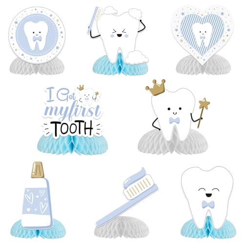 Wabenaufsätze für den ersten Zahn, blaue Tischdekoration für Partys mit dem Motto „I Got My First Tooth“, Tischaufsätze für „Erster Zahn“-Party für Jungen, Babyparty-Dekorationszubehör Wabenaufsätze für den ersten Zahn, blaue Tischdekoration für Partys mit dem Motto „I Got My First Tooth“, Tischaufsätze für „Erster Zahn“-Party für Jungen, Babyparty-Dekorationszubehör von Merrystorm