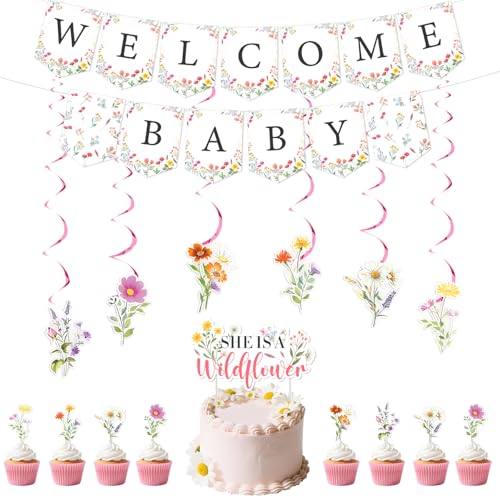 Wildblumen-Babyparty-Dekorationen, hängende Wirbel, Wildblumen-Willkommens-Banner, Sie ist eine Wildblume-Kuchen-Cupcake-Topper, Baby in Bloom, Babyparty-Dekoration für Mädchen, Garten, Blumenfee Wildblumen-Babyparty-Dekorationen, hängende Wirbel, Wildblumen-Willkommens-Banner, Sie ist eine Wildblume-Kuchen-Cupcake-Topper, Baby in Bloom, Babyparty-Dekoration für Mädchen, Garten, Blumenfee von Merrystorm
