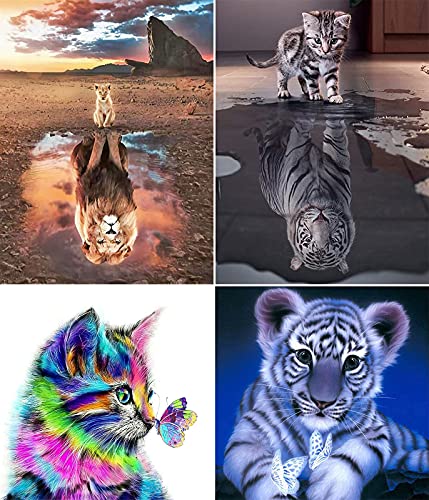 4 Stück 5D Diamond Painting Set, DIY Cross Stitch Stickerei Malerei Kits, Diamant Malerei Malen Nach Zahlen Full Drill Kristall Set, Stickerei Kunsthandwerk House Wall Dekoration (Animals) von Meruni