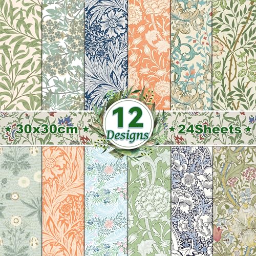 30x30 Scrapbook Papier Vintage Doppelseitiges Decoupage Papier, 12 Muster 24 Blatt Blumen Scrapbooking Papier Hochzeit Dekorpapier, Scrapbook Paper für Journal Scrapbooking, DIY Fotoalbum 30x30 Scrapbook Papier Vintage Doppelseitiges Decoupage Papier, 12 Muster 24 Blatt Blumen Scrapbooking Papier Hochzeit Dekorpapier, Scrapbook Paper für Journal Scrapbooking, DIY Fotoalbum von MerwDeeyt