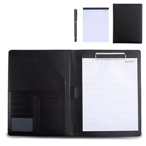 MerwDeeyt Schwarze Leder-Dokumentenmappe, Klemmbrett mit 25 Blatt, A4-Papier und Stift, Konferenz-Portfolio-Organizer, A4-Klemmbrett-Mappe, Portfolio-Ordner für Rechtsblock, Business-Aufbewahrung MerwDeeyt Schwarze Leder-Dokumentenmappe, Klemmbrett mit 25 Blatt, A4-Papier und Stift, Konferenz-Portfolio-Organizer, A4-Klemmbrett-Mappe, Portfolio-Ordner für Rechtsblock, Business-Aufbewahrung von MerwDeeyt