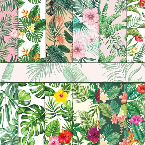 Scrapbook Papier 30x30 Scrapbook Bastelpapier mit Grün Bananenblatt Muster, 24 Blatt Scrapbooking Papier Sommer Dekorpapier, Doppelseitiges Decoupage Papier Motivpapier für Journal Scrapbooking von MerwDeeyt
