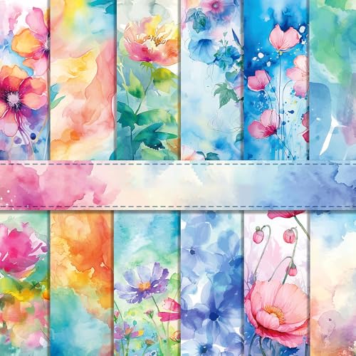 Scrapbook Papier 30x30 cm Scrapbook Bastelpapier mit Blumen Muster, Bunt Scrapbooking Papier Frühling Motivpapier, 24 Blatt Doppelseitiges Dekorpapier für Journal Scrapbooking von MerwDeeyt