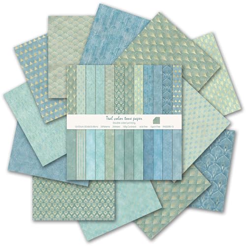 Scrapbook Papier Buntes Scrapbook Bastelpapier mit Muster, 24 Blat Scrapbooking Papier Doppelseitiges Dekorpapier, Boho Motivpapier Decoupage Papier für Journal Scrapbooking (Blau, 30,5x30,5 cm) von MerwDeeyt