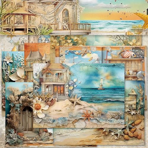 Scrapbook Papier Vintage Scrapbook Bastelpapier, A5 Scrapbooking Papier Meer Strand Dekorpapier, 40 Blatt Einseitiges Decoupage Papier Block Scrapbook Paper für DIY Kartenherstellung, 14.5 x 21 cm Scrapbook Papier Vintage Scrapbook Bastelpapier, A5 Scrapbooking Papier Meer Strand Dekorpapier, 40 Blatt Einseitiges Decoupage Papier Block Scrapbook Paper für DIY Kartenherstellung, 14.5 x 21 cm von MerwDeeyt