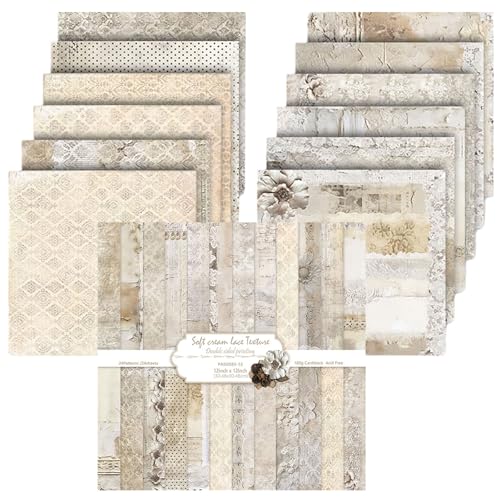 Scrapbook Papier Vintage Scrapbook Bastelpapier mit Blumen Muster, 24 Blatt Doppelseitiges Scrapbooking Papier Motivpapier, Frühling Dekorpapier Decoupage Papier (Weiß, 30,5x30,5 cm/12x12 inch) von MerwDeeyt